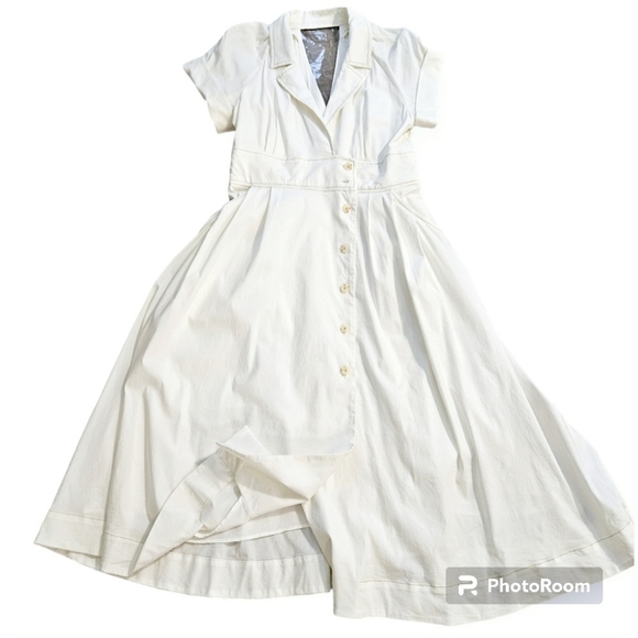 MAEVE by Anthropology Woman Dress POPLIN Collared MIDI Off White Shirtdress - Picture 5 of 12